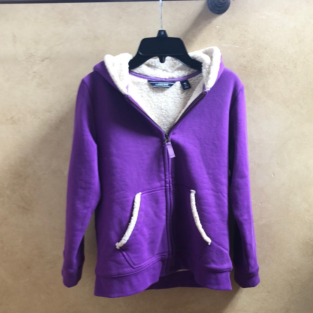 Land’s End Sherpa fleece hoodie girl’s size M (10/12)